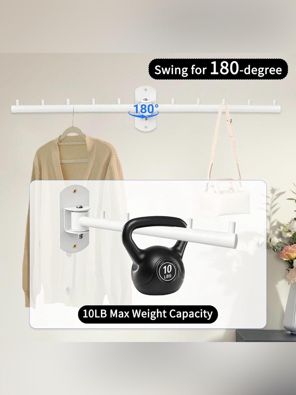 Multi-Functional Wall-Mounted Swivel Garment Racks - Picture 4 of 8